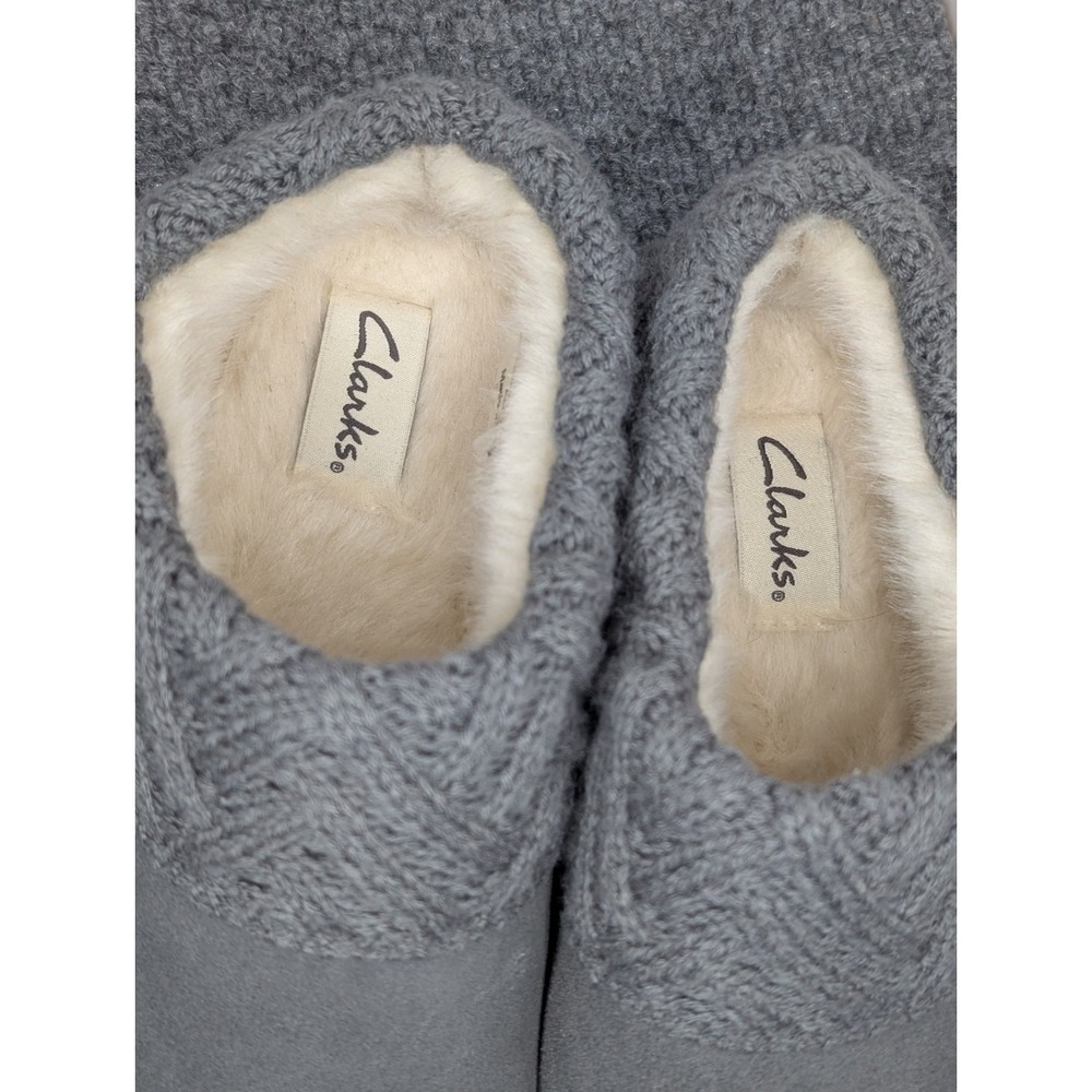 Clarks Slippers Womens 9 M Knit Collar Clog Gray Leather Casual Comfort Low Top - Picture 4 of 11